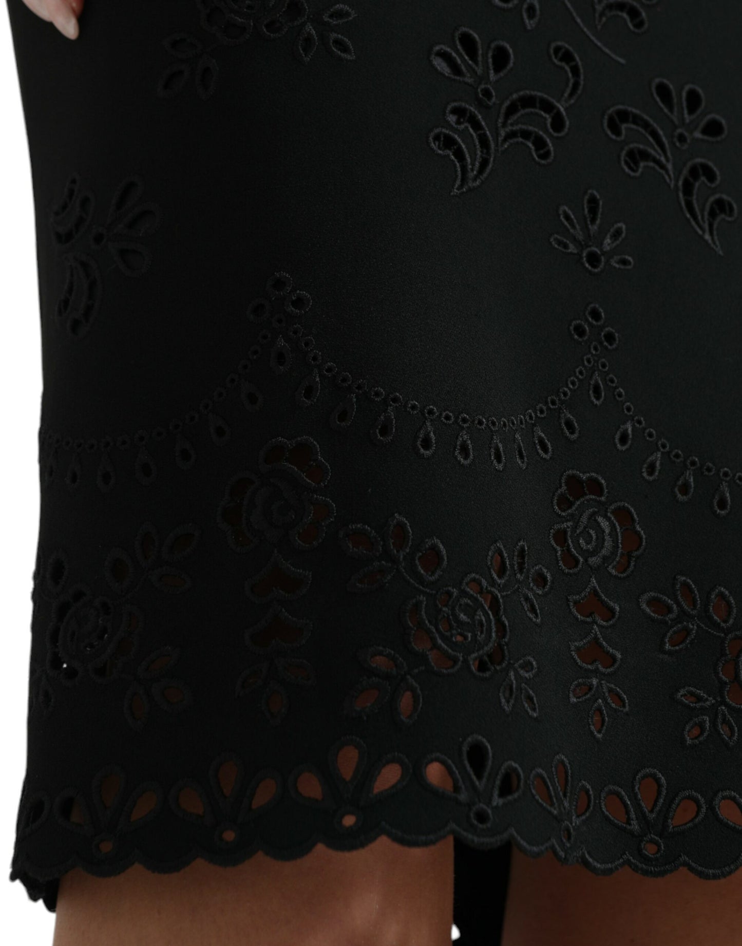 Robe mi-longue moulante en viscose et dentelle florale noire Dolce &amp; Gabbana