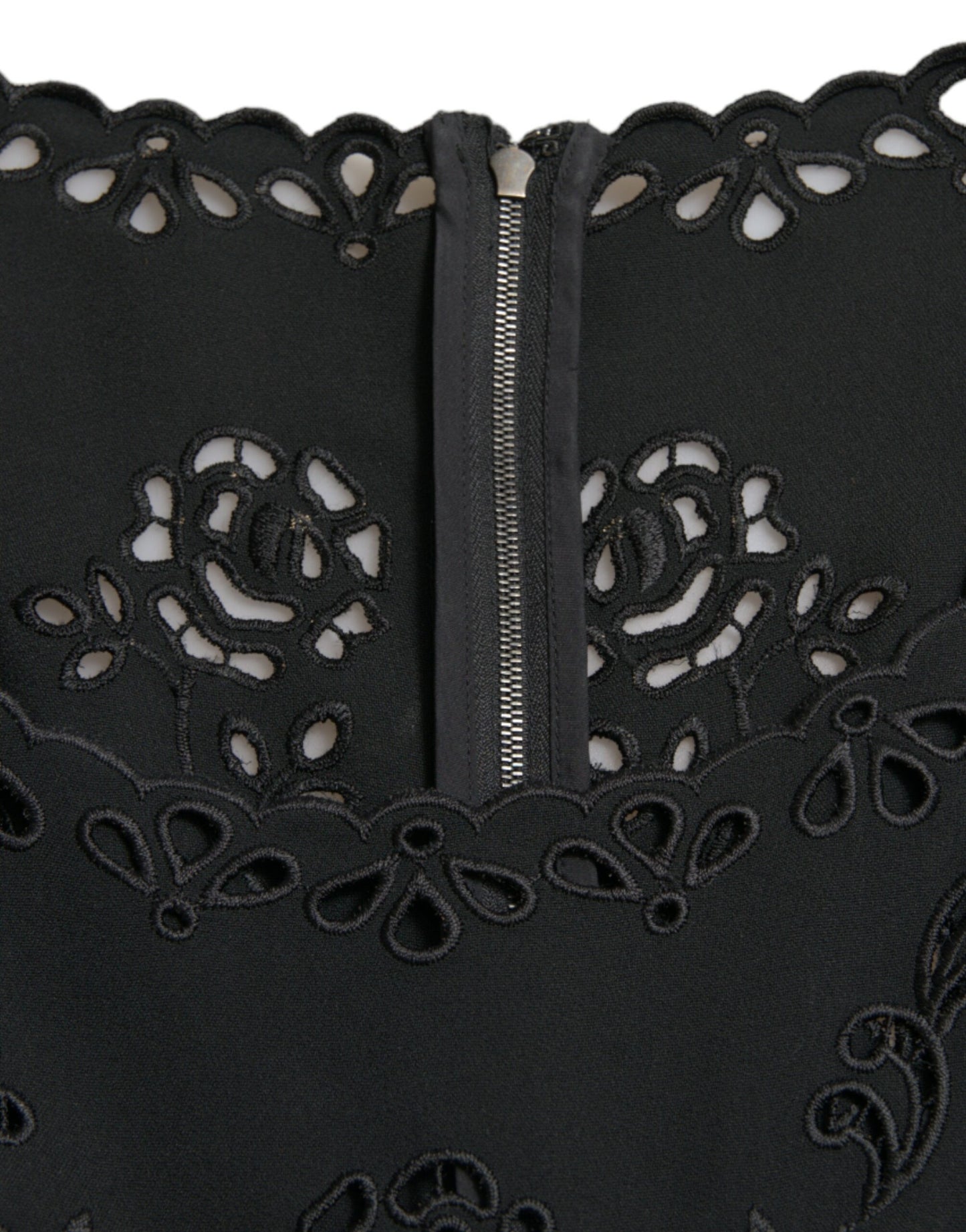 Robe mi-longue moulante en viscose et dentelle florale noire Dolce &amp; Gabbana