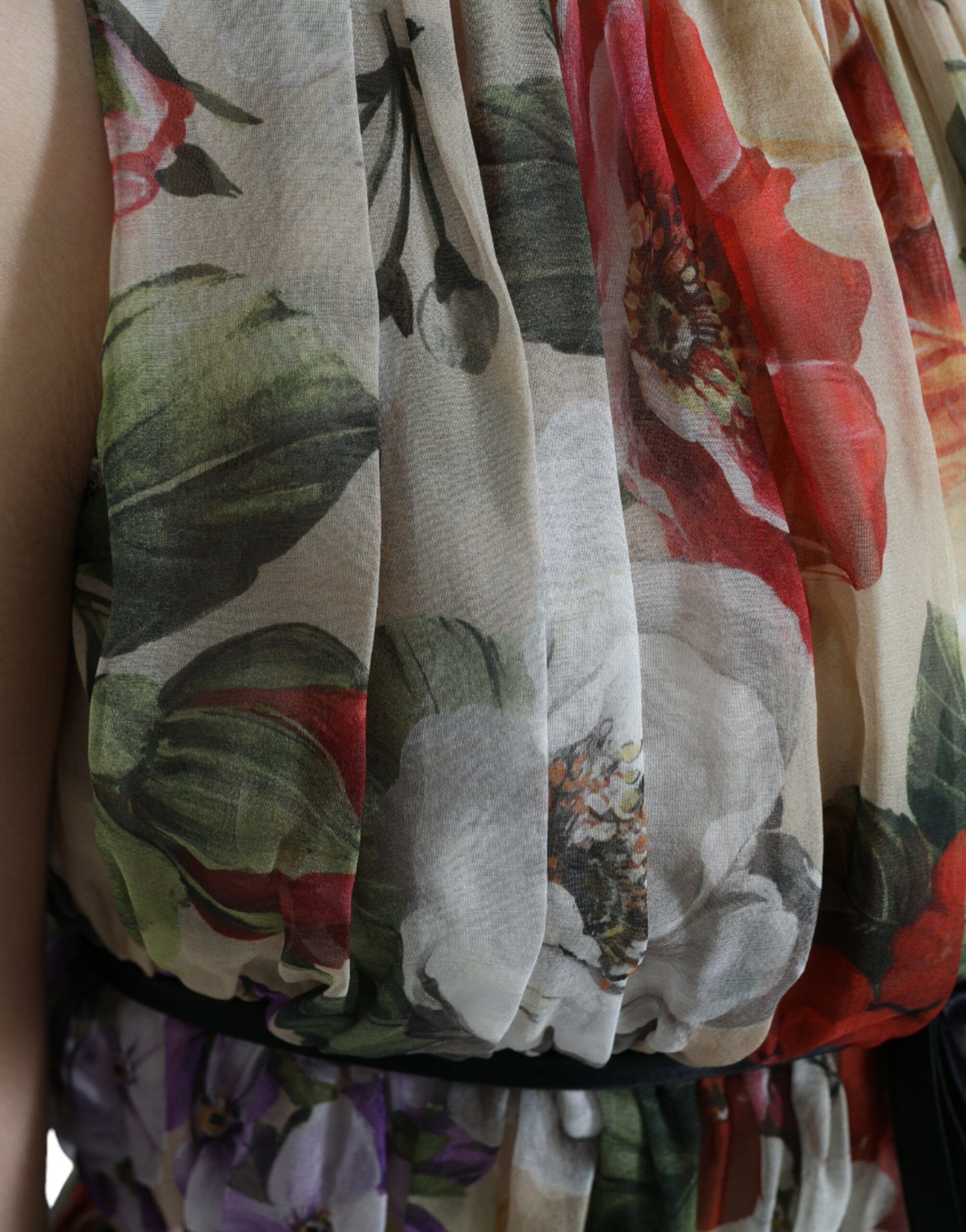 Robe courte trapèze sans manches à fleurs beige Dolce &amp; Gabbana
