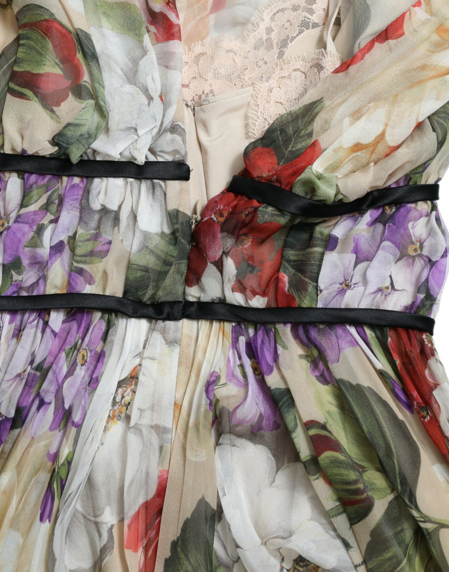 Robe courte trapèze sans manches à fleurs beige Dolce &amp; Gabbana