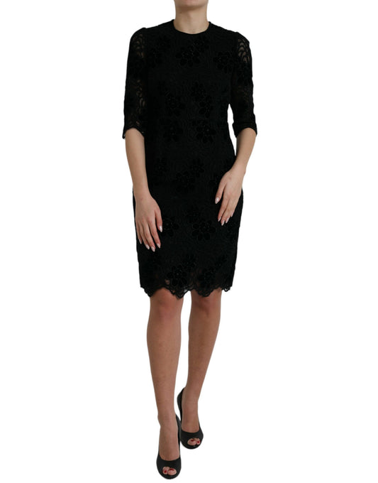 Robe moulante en coton et dentelle florale noire Dolce &amp; Gabbana