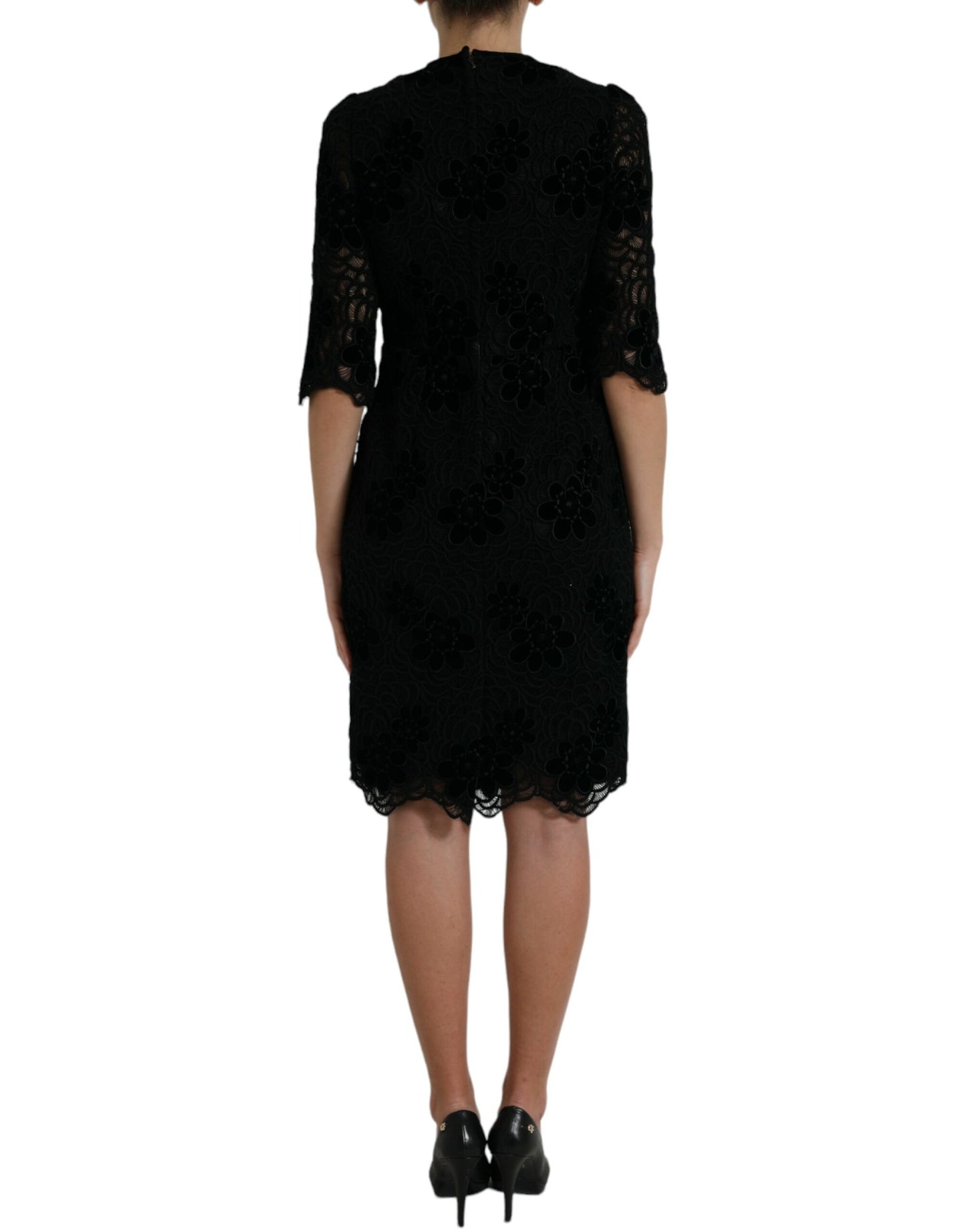 Robe moulante en coton et dentelle florale noire Dolce &amp; Gabbana