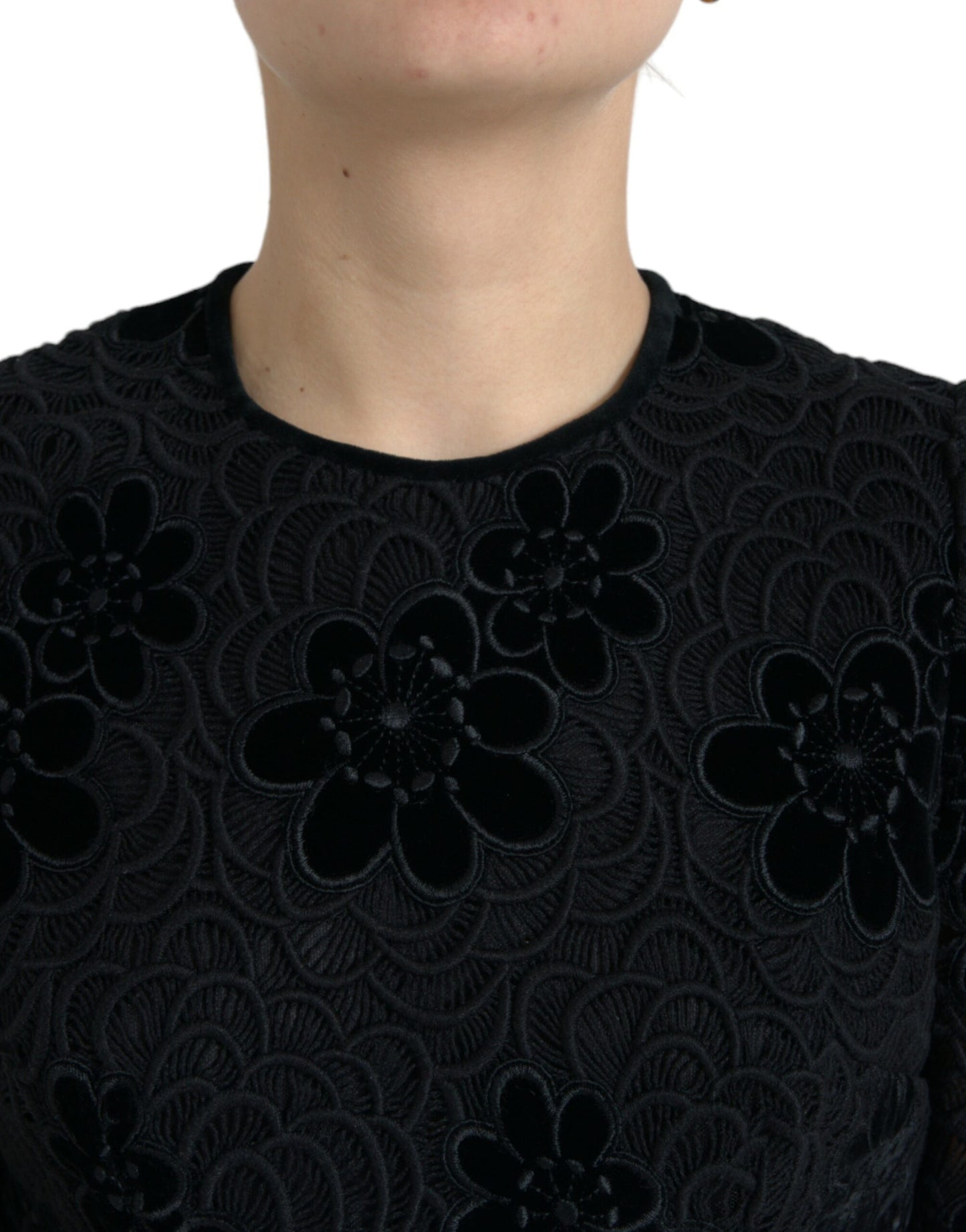 Robe moulante en coton et dentelle florale noire Dolce &amp; Gabbana