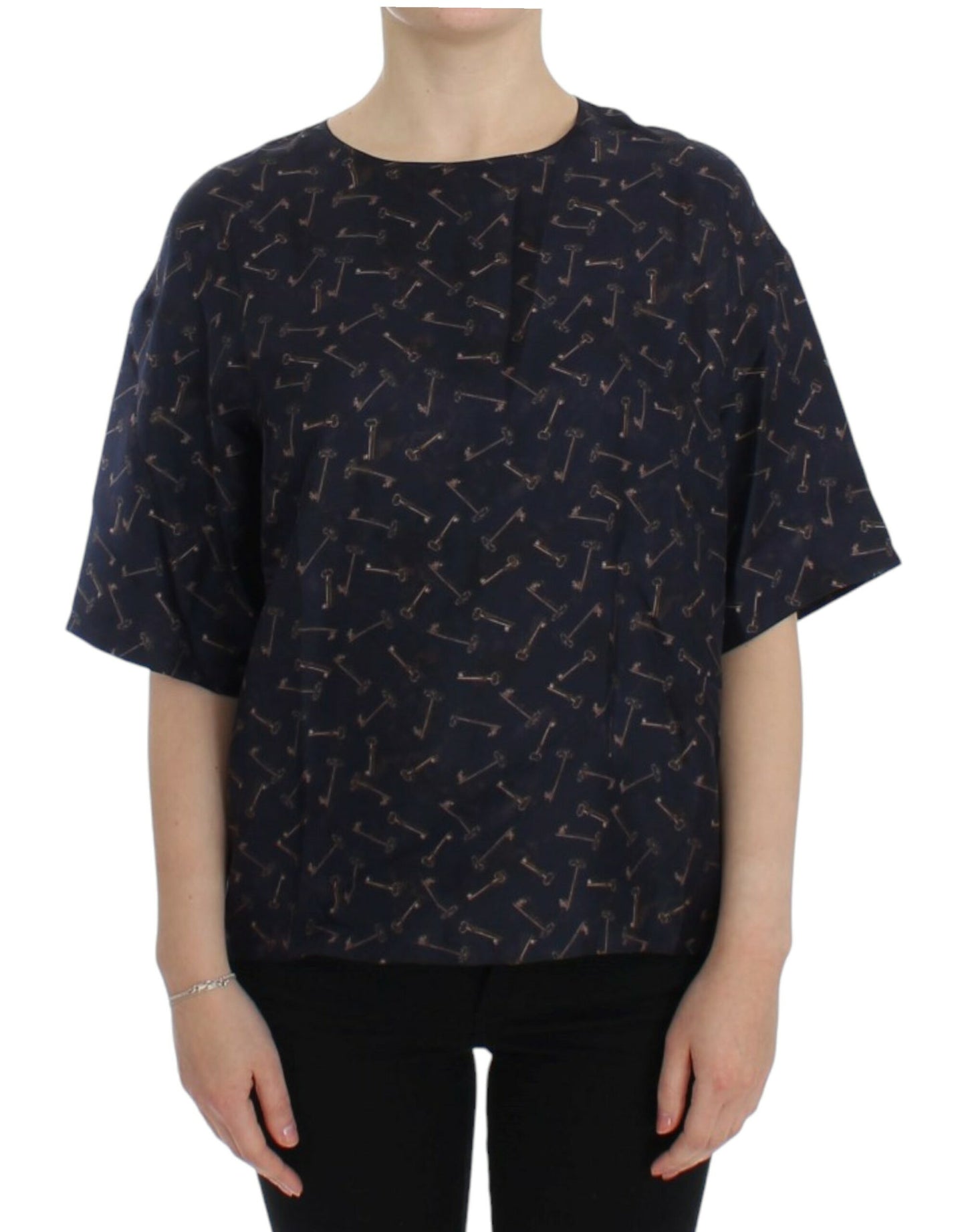 Chemisier en soie imprimé clé dorée bleue Dolce &amp; Gabbana