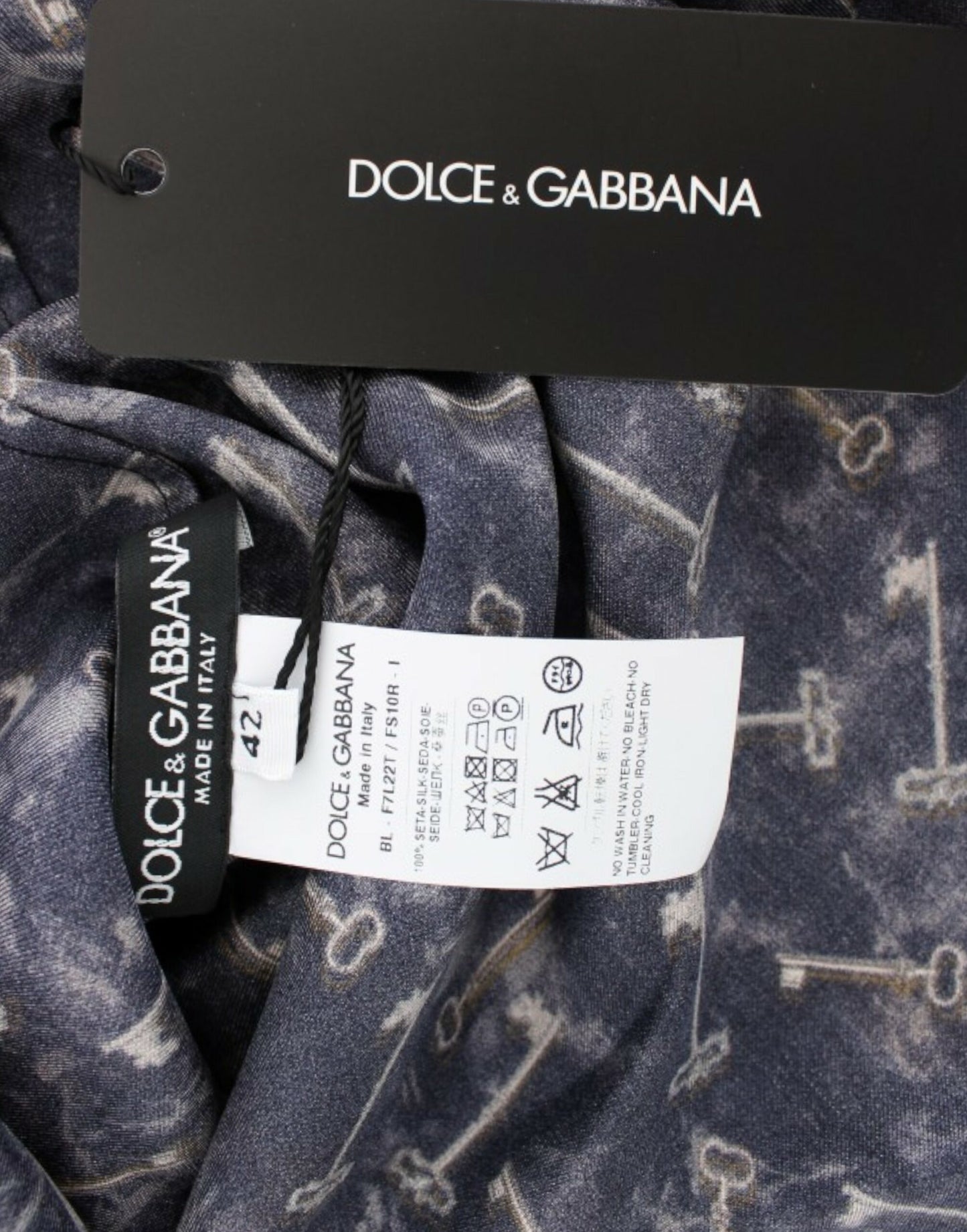 Chemisier en soie imprimé clé dorée bleue Dolce &amp; Gabbana