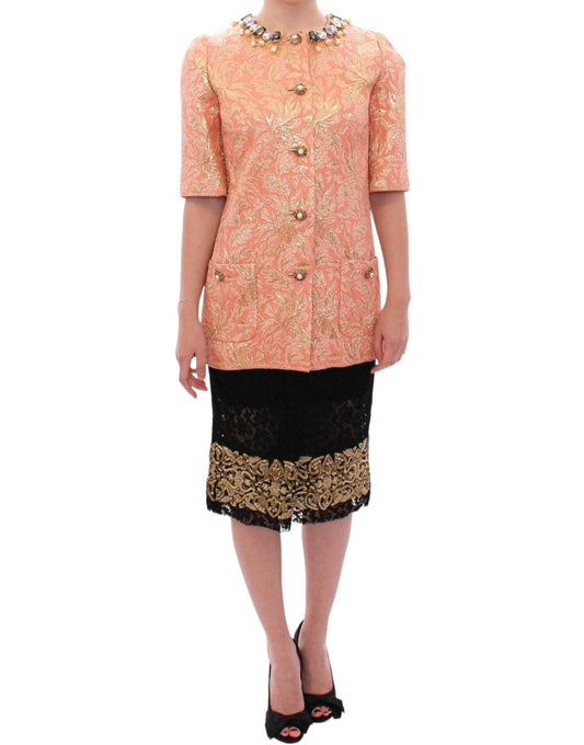 Dolce &amp; Gabbana Manteau veste en brocart de soie rose et cristaux