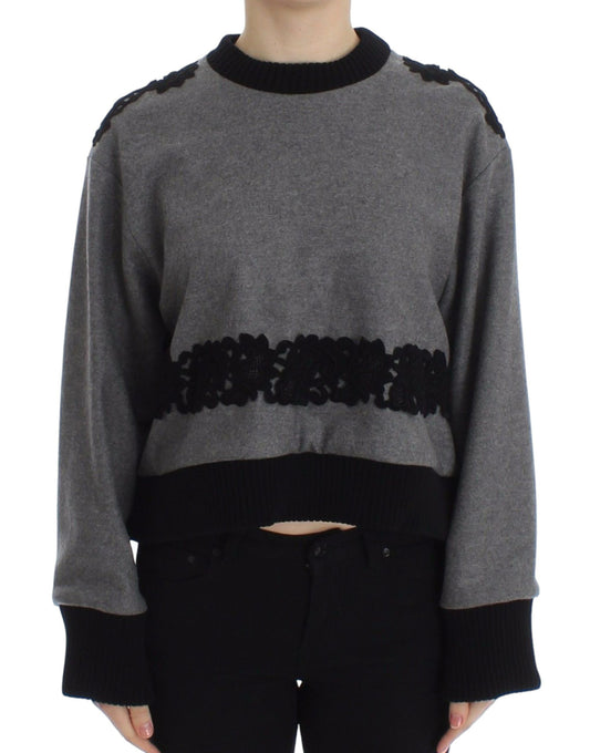 Pull Dolce &amp; Gabbana en laine et cachemire gris et noir avec dentelle