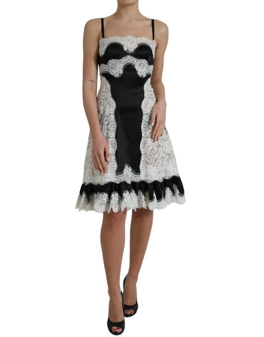 Robe trapèze transparente sans manches en dentelle noire et blanche Dolce &amp; Gabbana