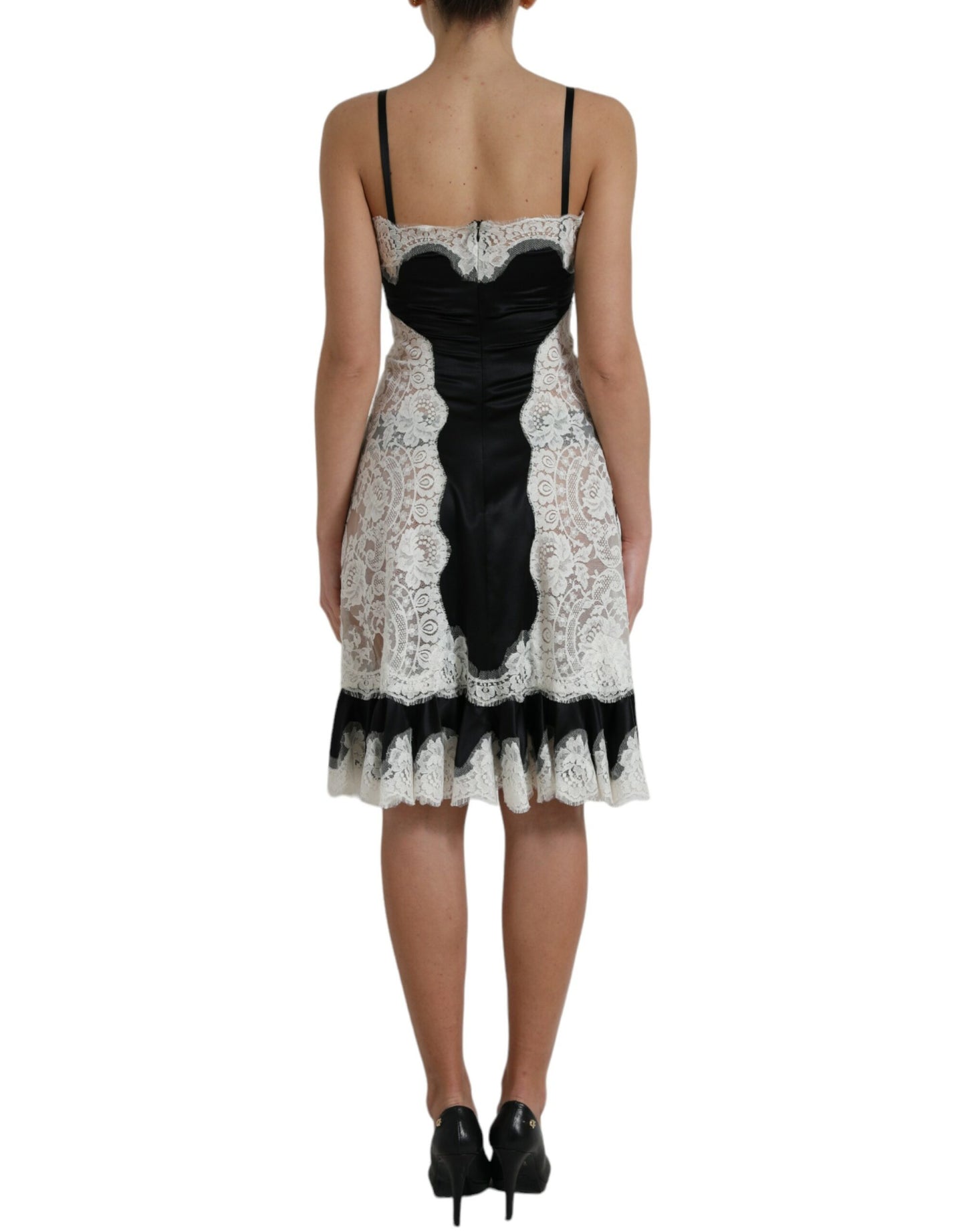 Robe trapèze transparente sans manches en dentelle noire et blanche Dolce &amp; Gabbana