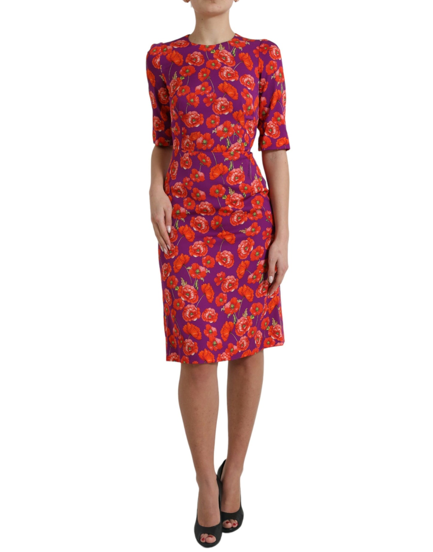 Robe fourreau à imprimé coquelicot floral multicolore Dolce &amp; Gabbana