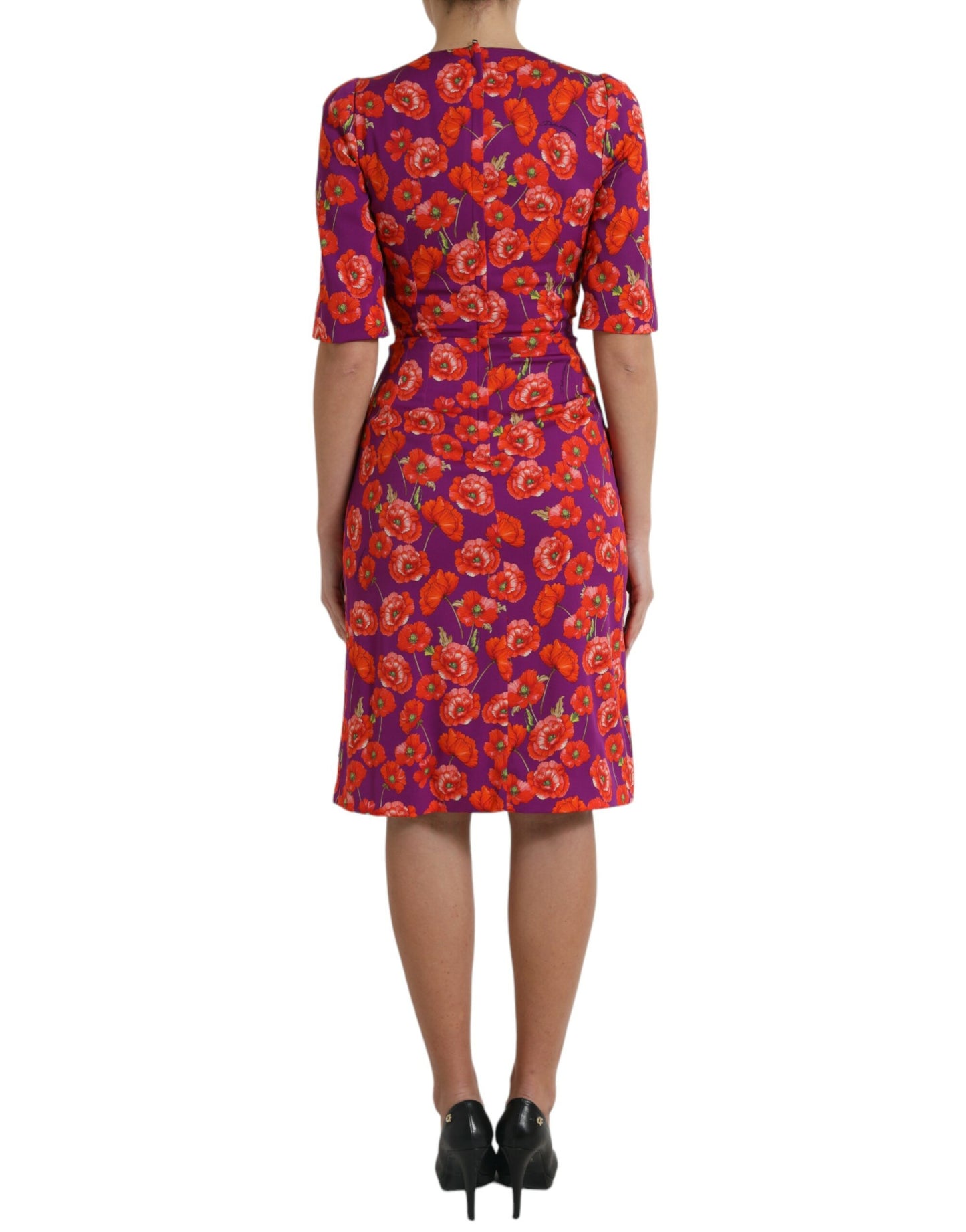 Robe fourreau à imprimé coquelicot floral multicolore Dolce &amp; Gabbana