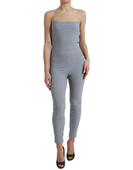 Dolce &amp; Gabbana – Trägerloses, figurbetontes Jumpsuit-Kleid aus Nylon in Grau