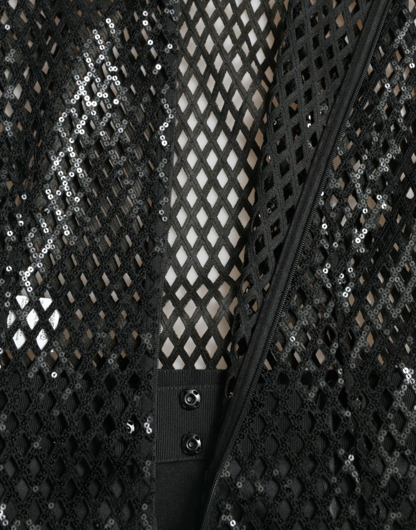 Robe longue noire à paillettes et manches superposées en maille Dolce &amp; Gabbana