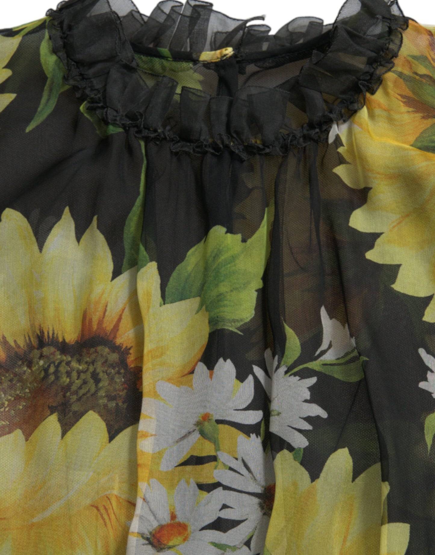 Robe longue plissée noire à imprimé tournesol Dolce &amp; Gabbana