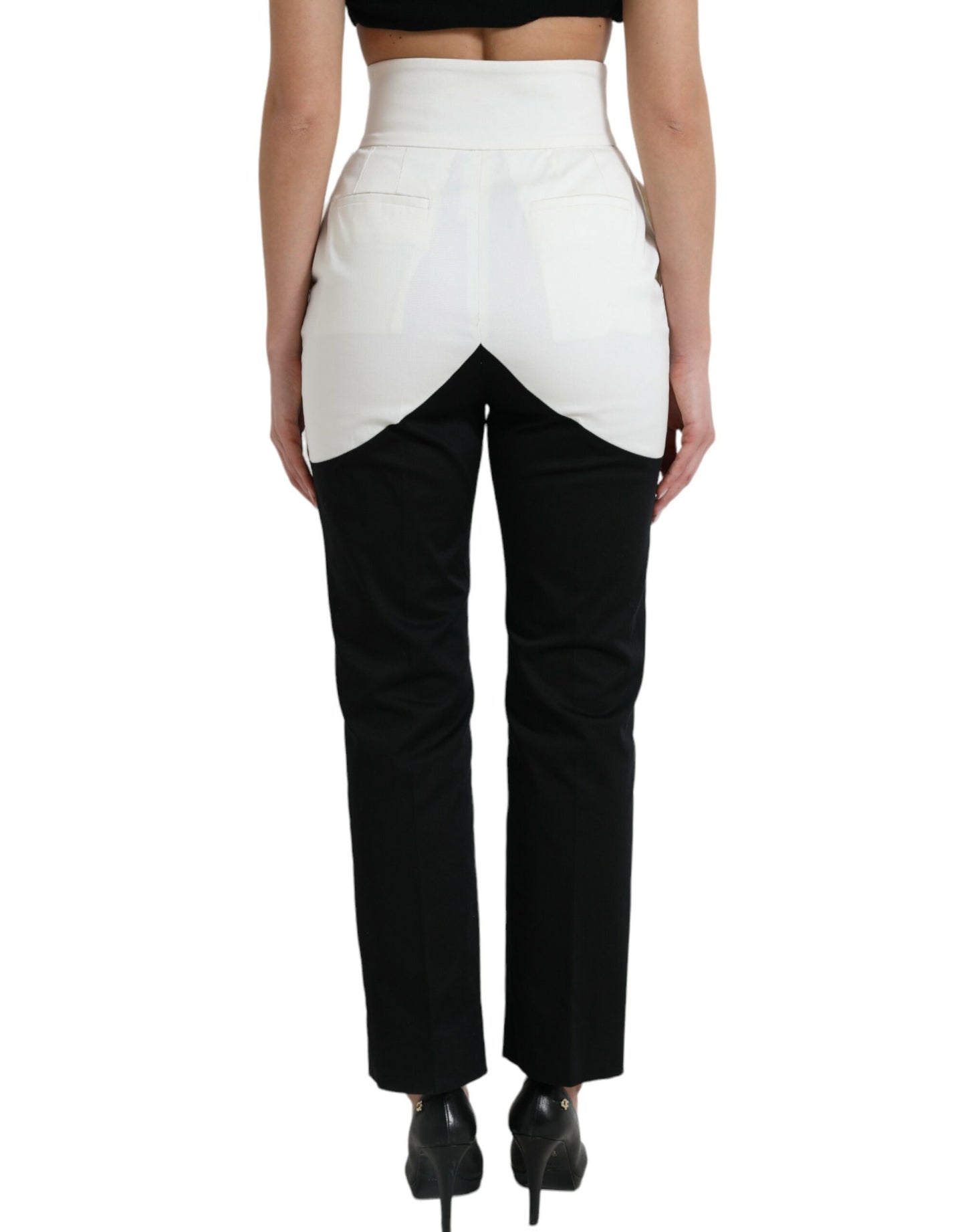 Pantalon fuselé en coton noir et blanc Dolce &amp; Gabbana avec découpes à la taille