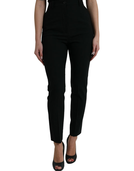 Pantalon fuselé taille haute en laine noire Dolce &amp; Gabbana