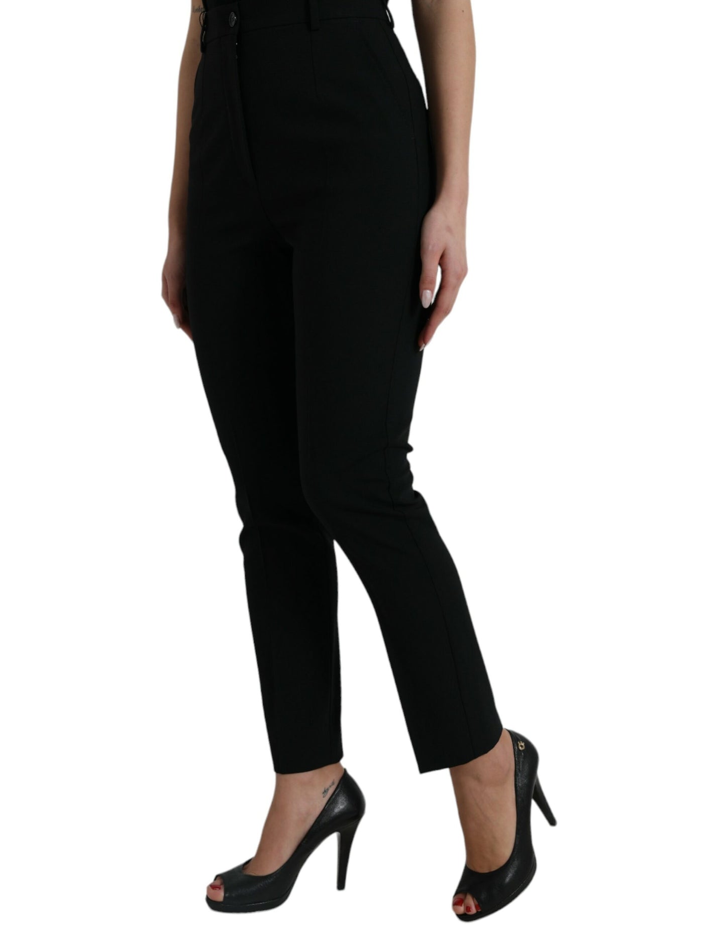 Pantalon fuselé taille haute en laine noire Dolce &amp; Gabbana