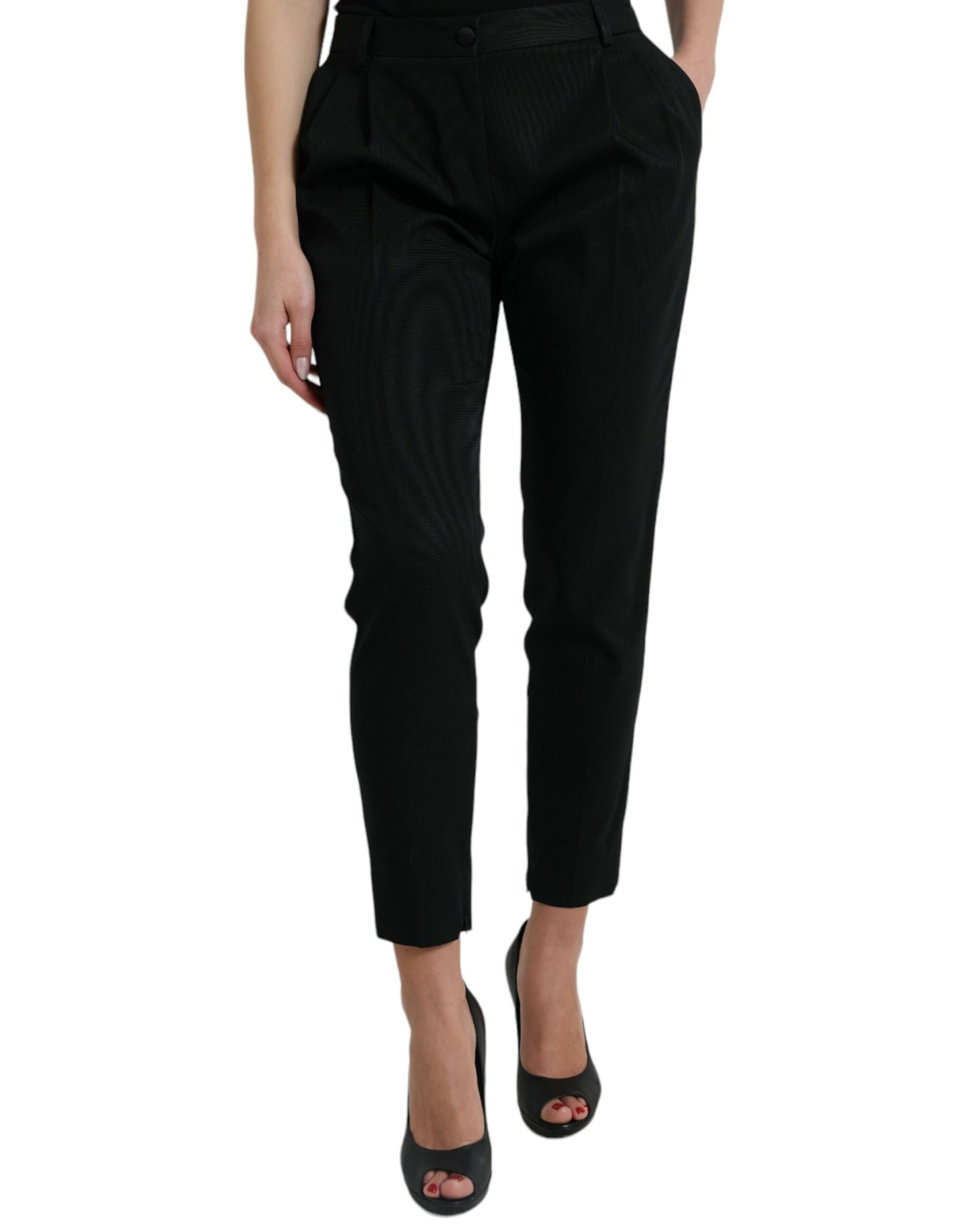 Pantalon fuselé court taille haute en laine noire Dolce &amp; Gabbana