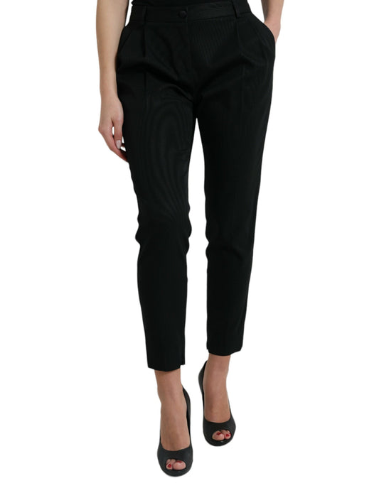 Pantalon fuselé court taille haute en laine noire Dolce &amp; Gabbana