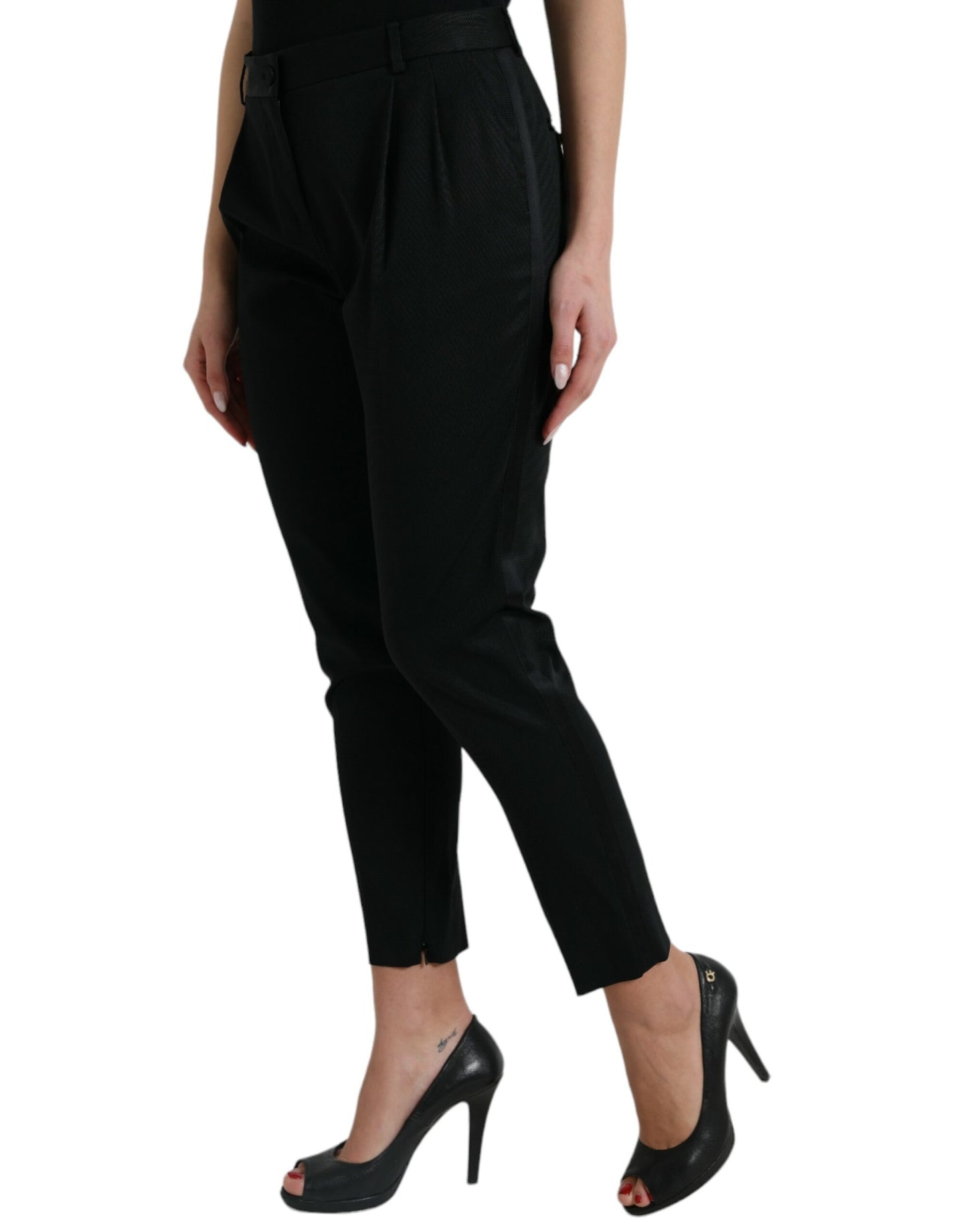 Pantalon fuselé court taille haute en laine noire Dolce &amp; Gabbana