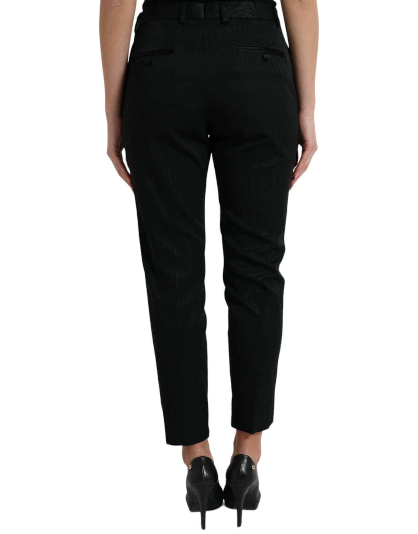 Pantalon fuselé court taille haute en laine noire Dolce &amp; Gabbana