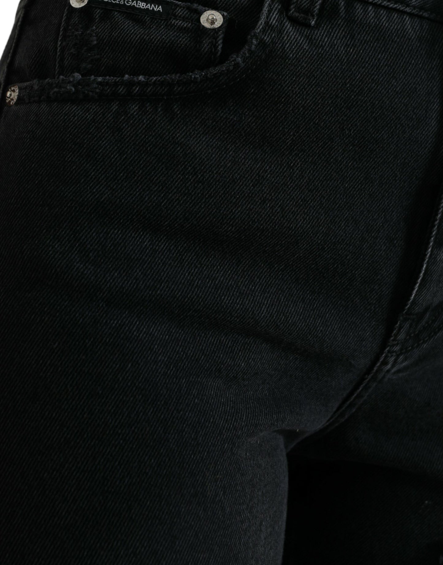 Jean en denim déchiré taille haute en coton noir Dolce &amp; Gabbana