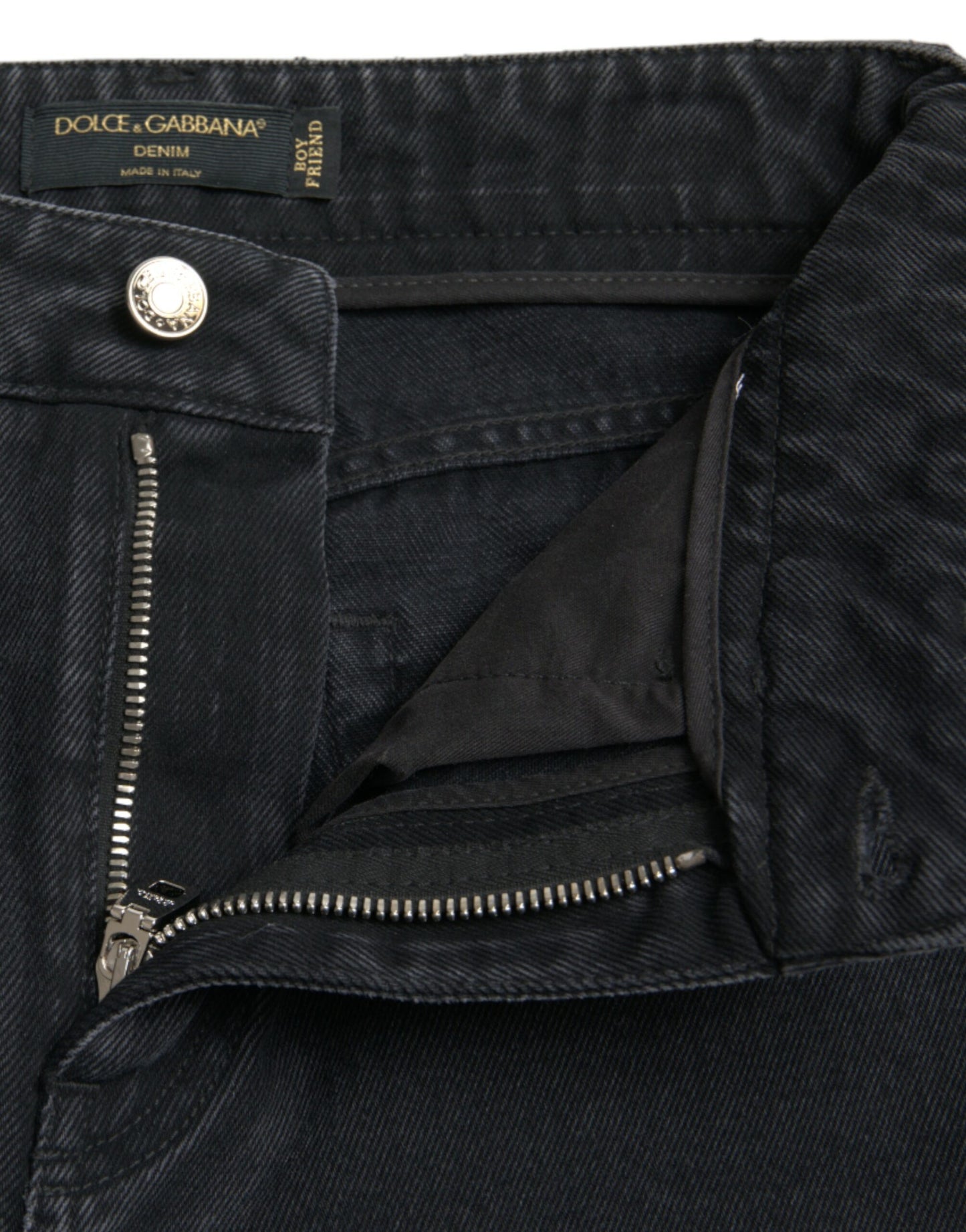 Jean en denim déchiré taille haute en coton noir Dolce &amp; Gabbana