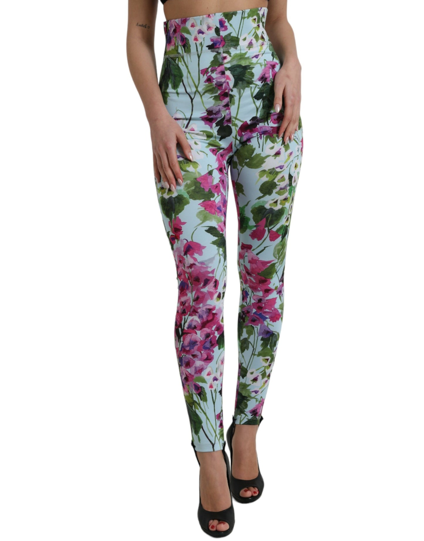 Pantalon legging taille haute à fleurs multicolores Dolce &amp; Gabbana