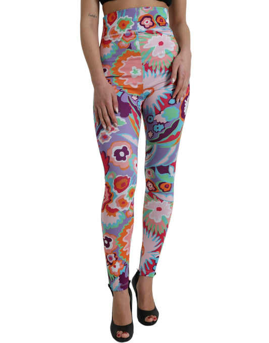 Pantalon legging taille haute à fleurs multicolores Dolce &amp; Gabbana