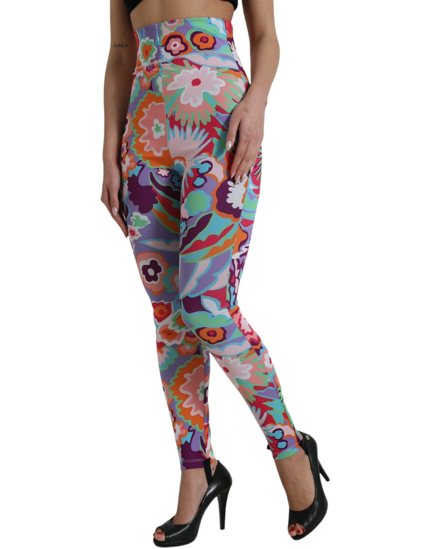 Pantalon legging taille haute à fleurs multicolores Dolce &amp; Gabbana