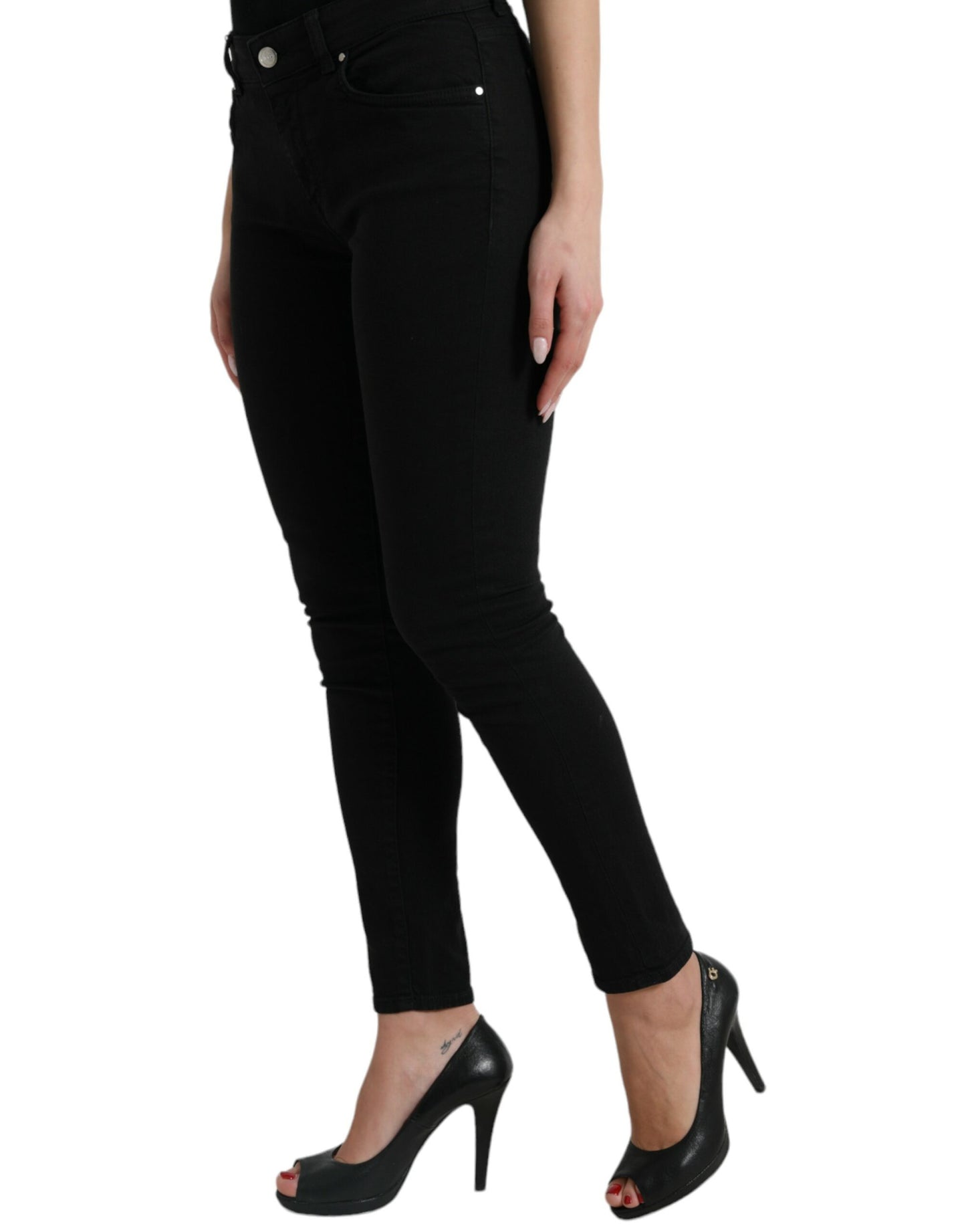 Jean skinny taille moyenne en coton noir Dolce &amp; Gabbana