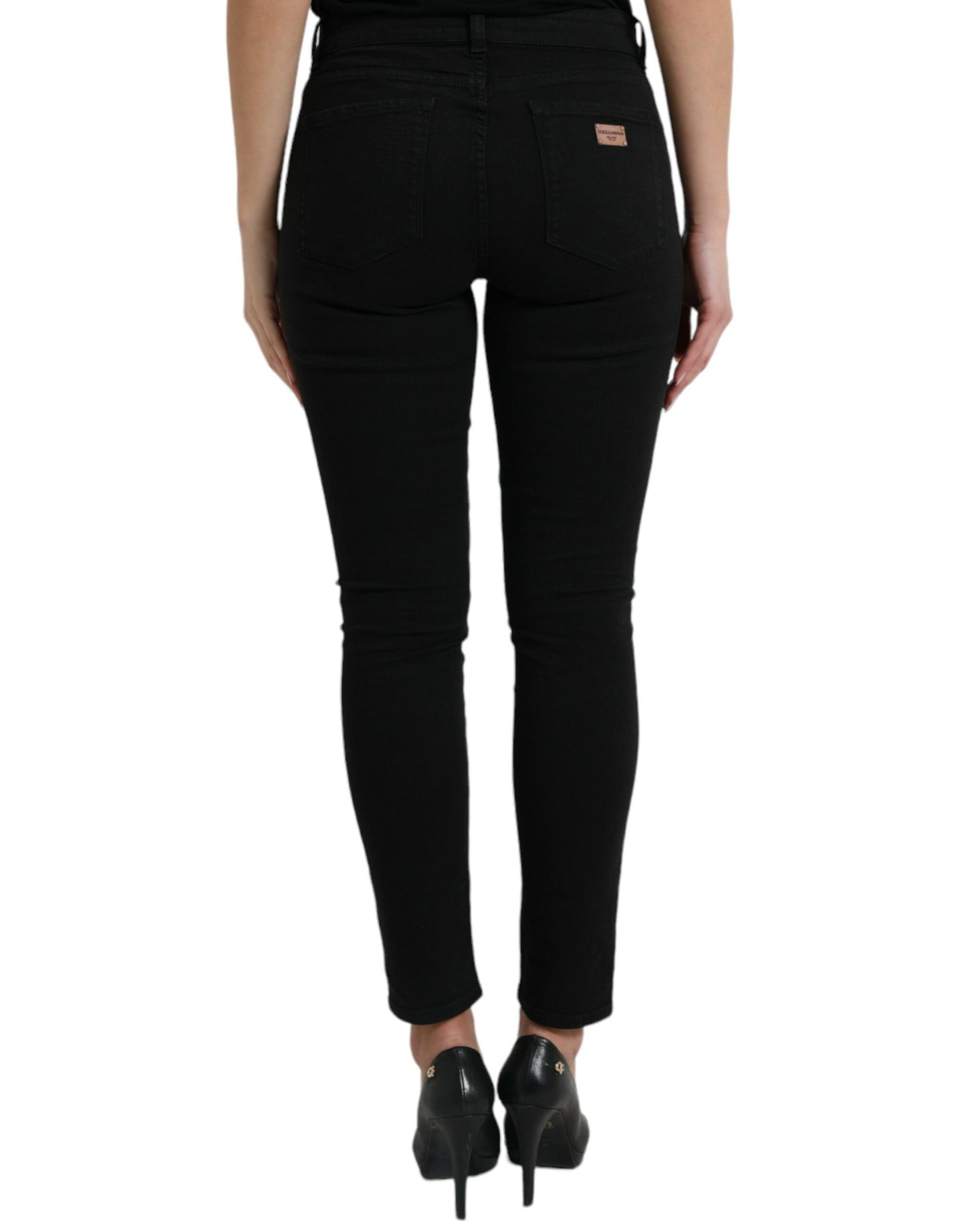 Jean skinny taille moyenne en coton noir Dolce &amp; Gabbana