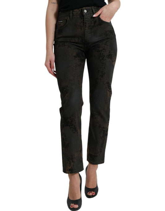 Jean en denim de coton taille moyenne Dolce &amp; Gabbana Brown BOYFRIEND