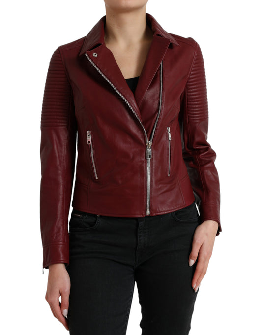 Dolce &amp; Gabbana Manteau motard en cuir bordeaux Veste en cuir d'agneau
