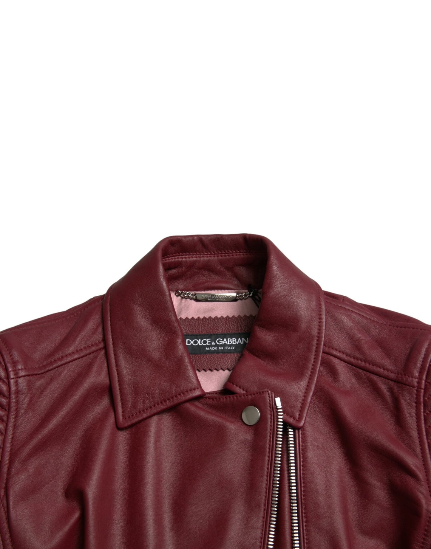 Dolce &amp; Gabbana Manteau motard en cuir bordeaux Veste en cuir d'agneau