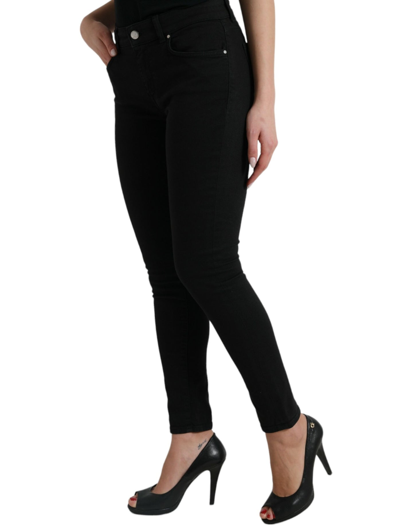 Jean skinny taille moyenne en coton noir Dolce &amp; Gabbana