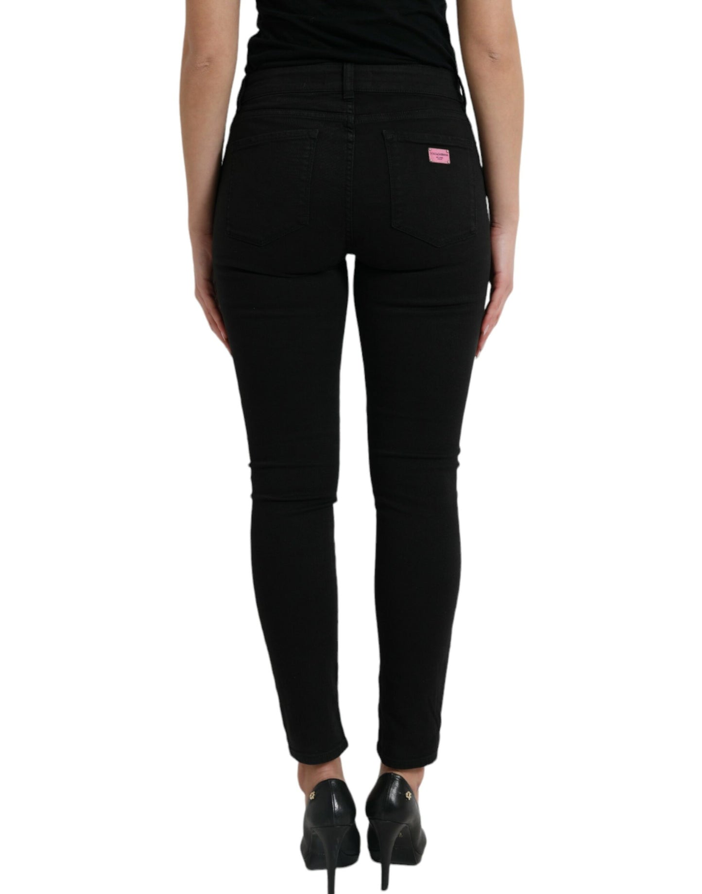 Jean skinny taille moyenne en coton noir Dolce &amp; Gabbana