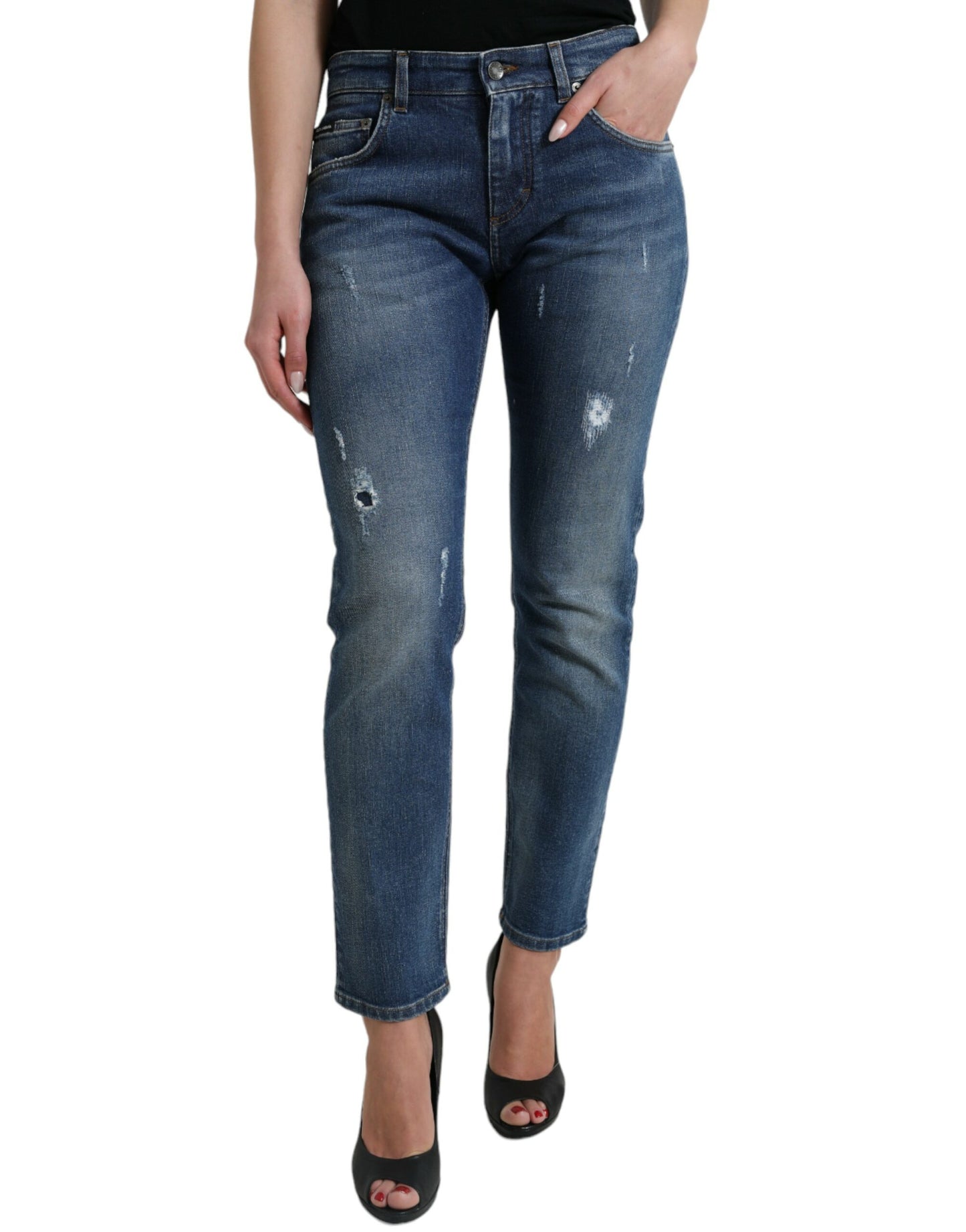 Jean en denim de coton taille moyenne bleu BOYFRIEND de Dolce &amp; Gabbana