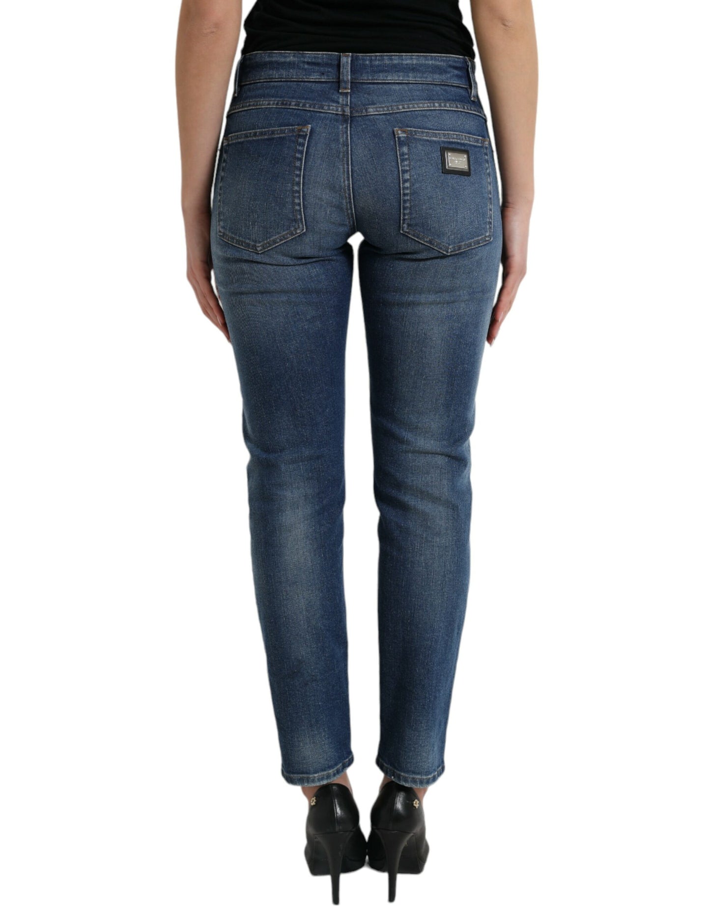 Jean en denim de coton taille moyenne bleu BOYFRIEND de Dolce &amp; Gabbana