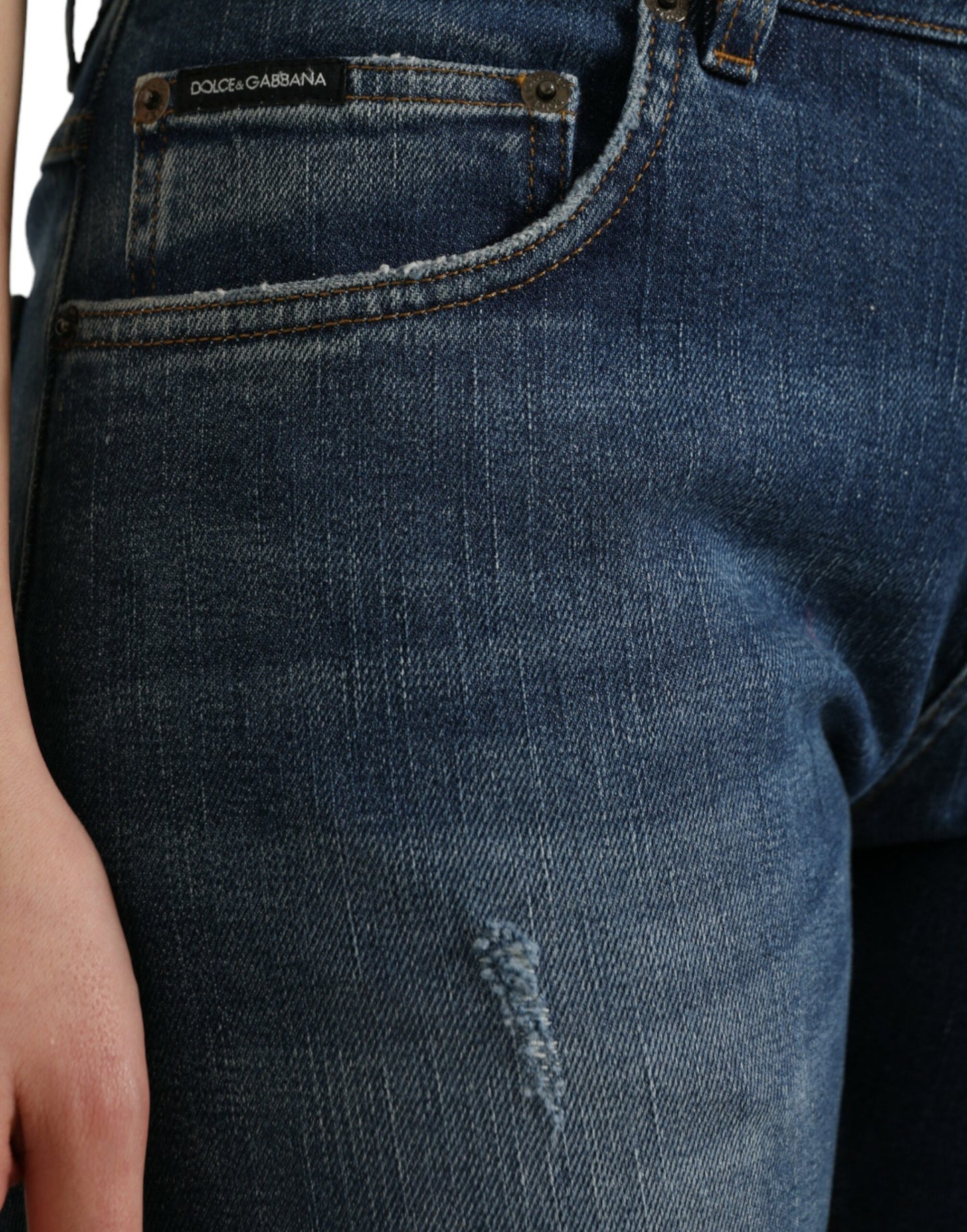 Jean en denim de coton taille moyenne bleu BOYFRIEND de Dolce &amp; Gabbana