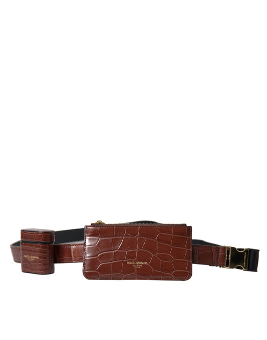 Étui porte-monnaie en cuir d'alligator marron Dolce &amp; Gabbana pour Airpods