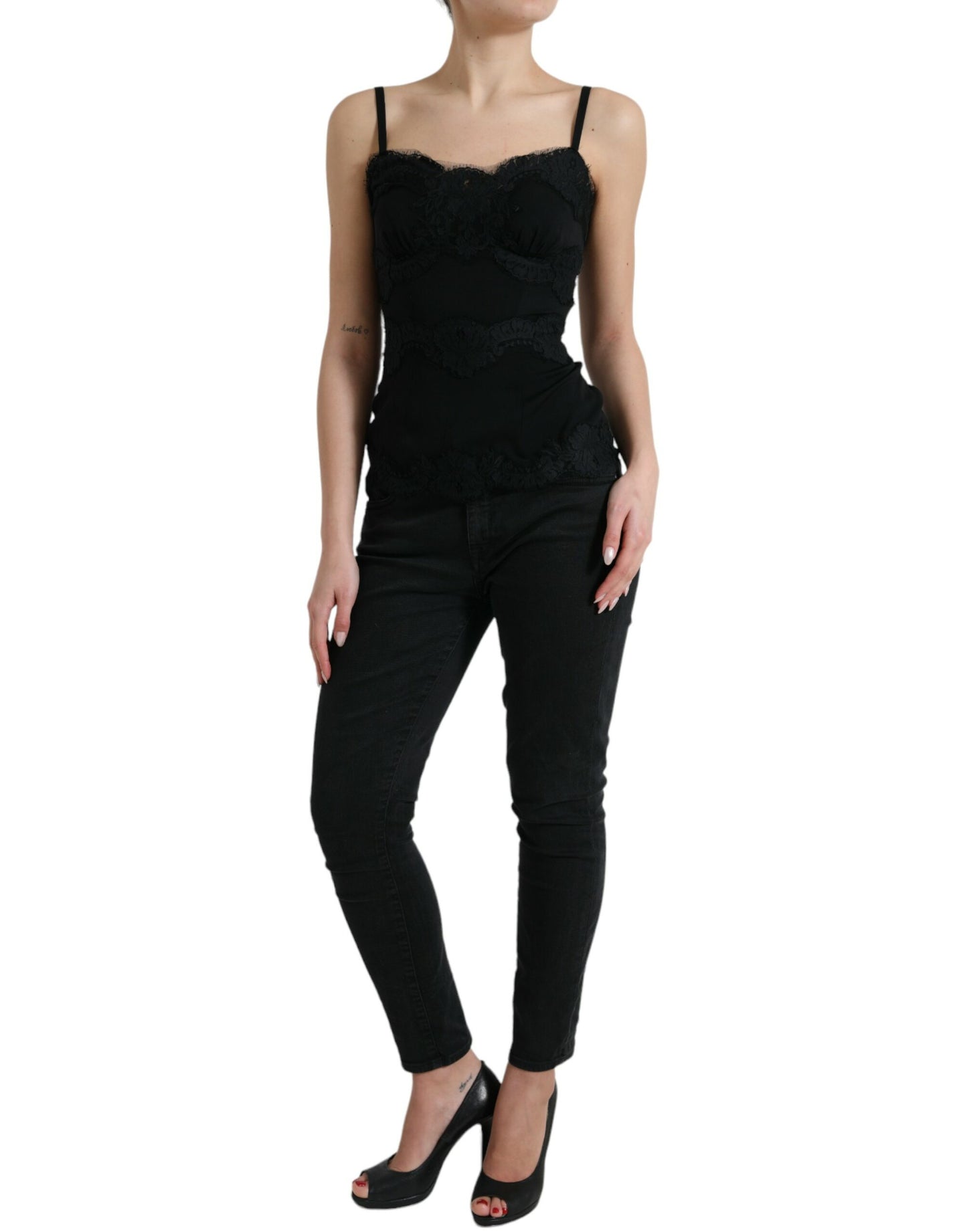 Débardeur sans manches en dentelle extensible noire Dolce &amp; Gabbana