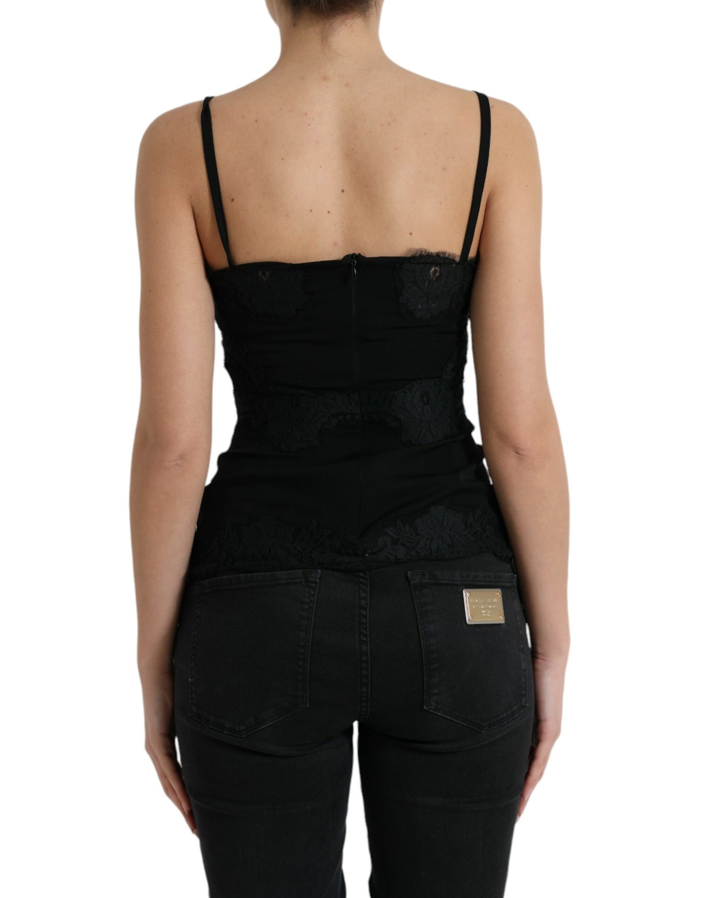 Débardeur sans manches en dentelle extensible noire Dolce &amp; Gabbana