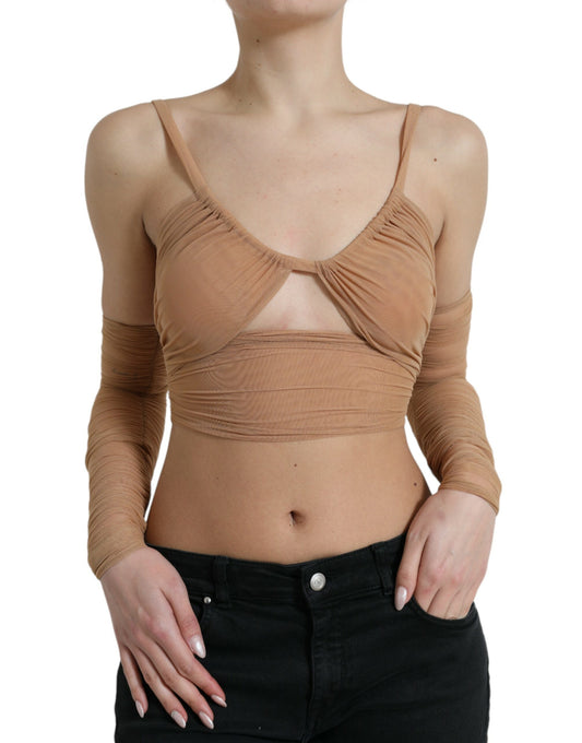 Haut court à épaules dénudées en nylon stretch marron Dolce &amp; Gabbana