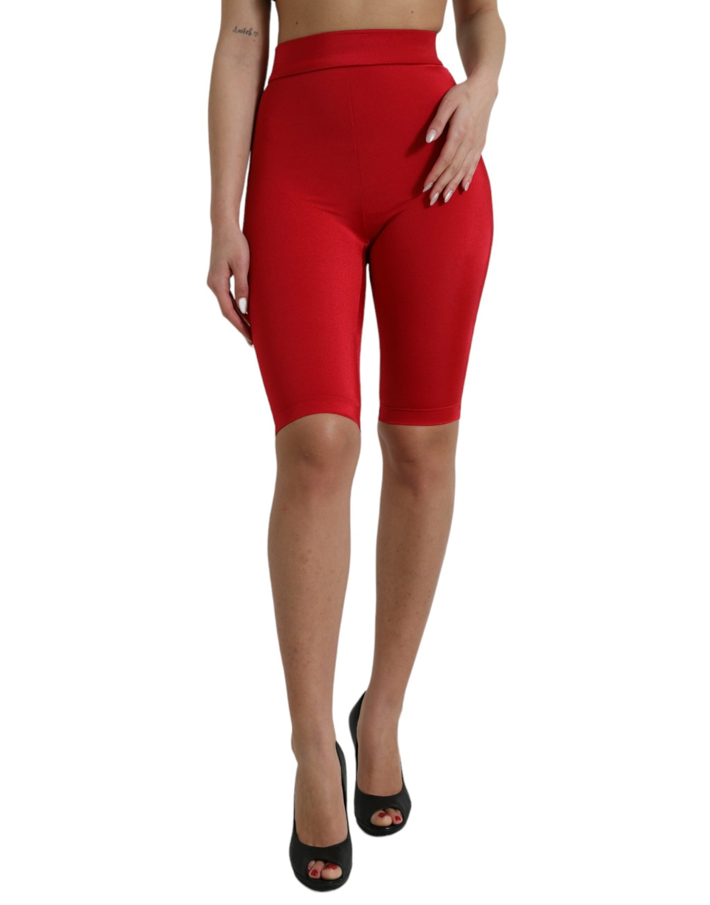 Dolce &amp; Gabbana – Rote, hoch taillierte, kurze Stretch-Leggings