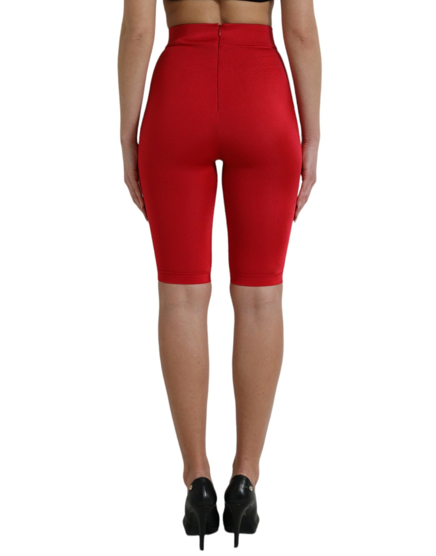 Dolce &amp; Gabbana – Rote, hoch taillierte, kurze Stretch-Leggings