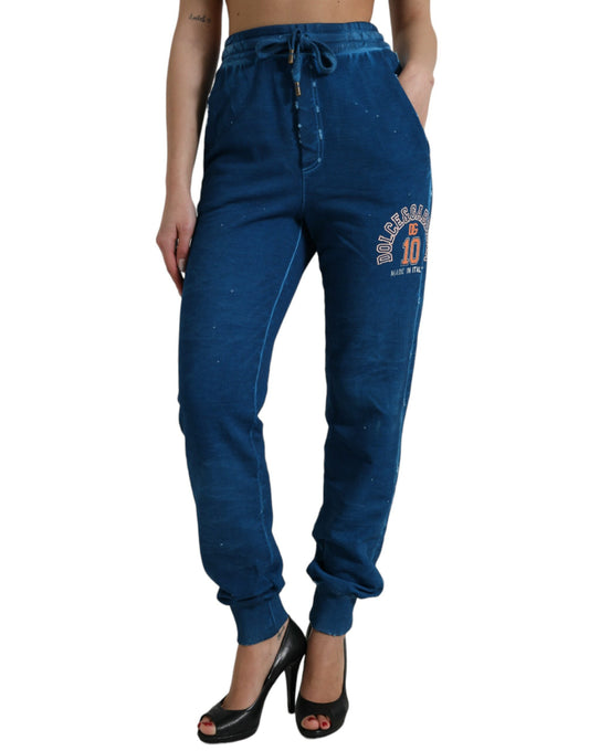 Pantalon de jogging en coton à logo bleu Dolce &amp; Gabbana