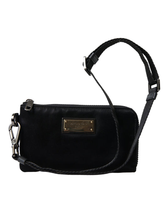 Pochette porte-clés Dolce &amp; Gabbana en nylon noir avec logo