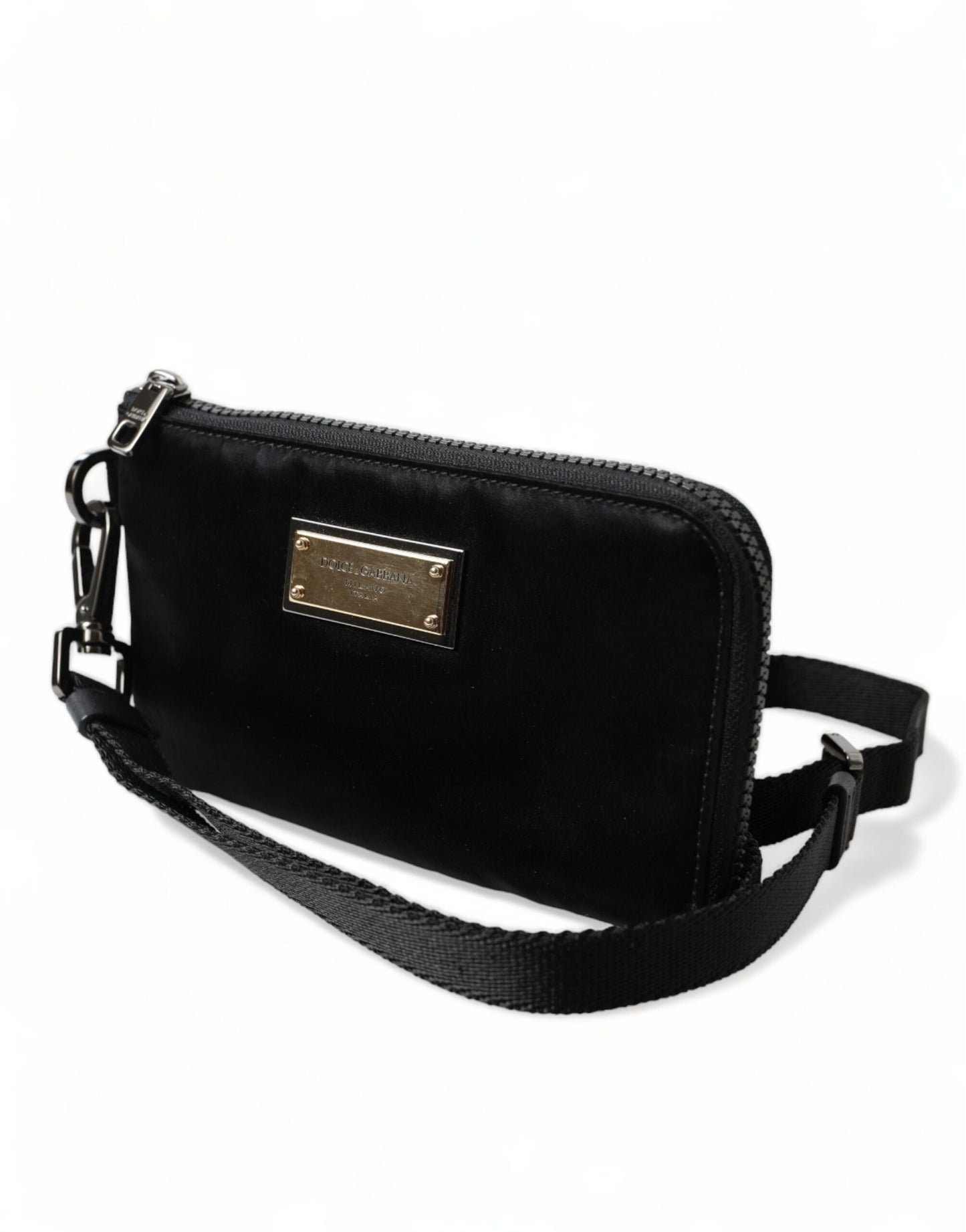 Pochette porte-clés Dolce &amp; Gabbana en nylon noir avec logo