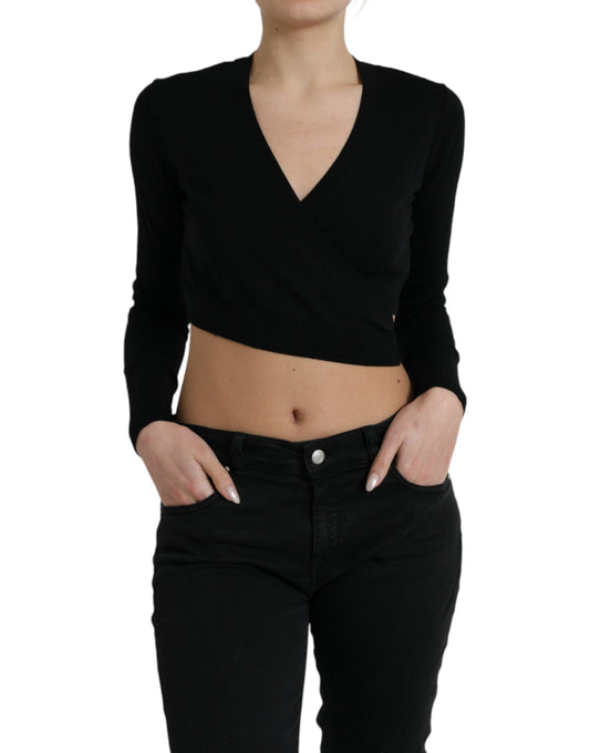Pull cardigan croisé à col en V en laine noire Dolce &amp; Gabbana